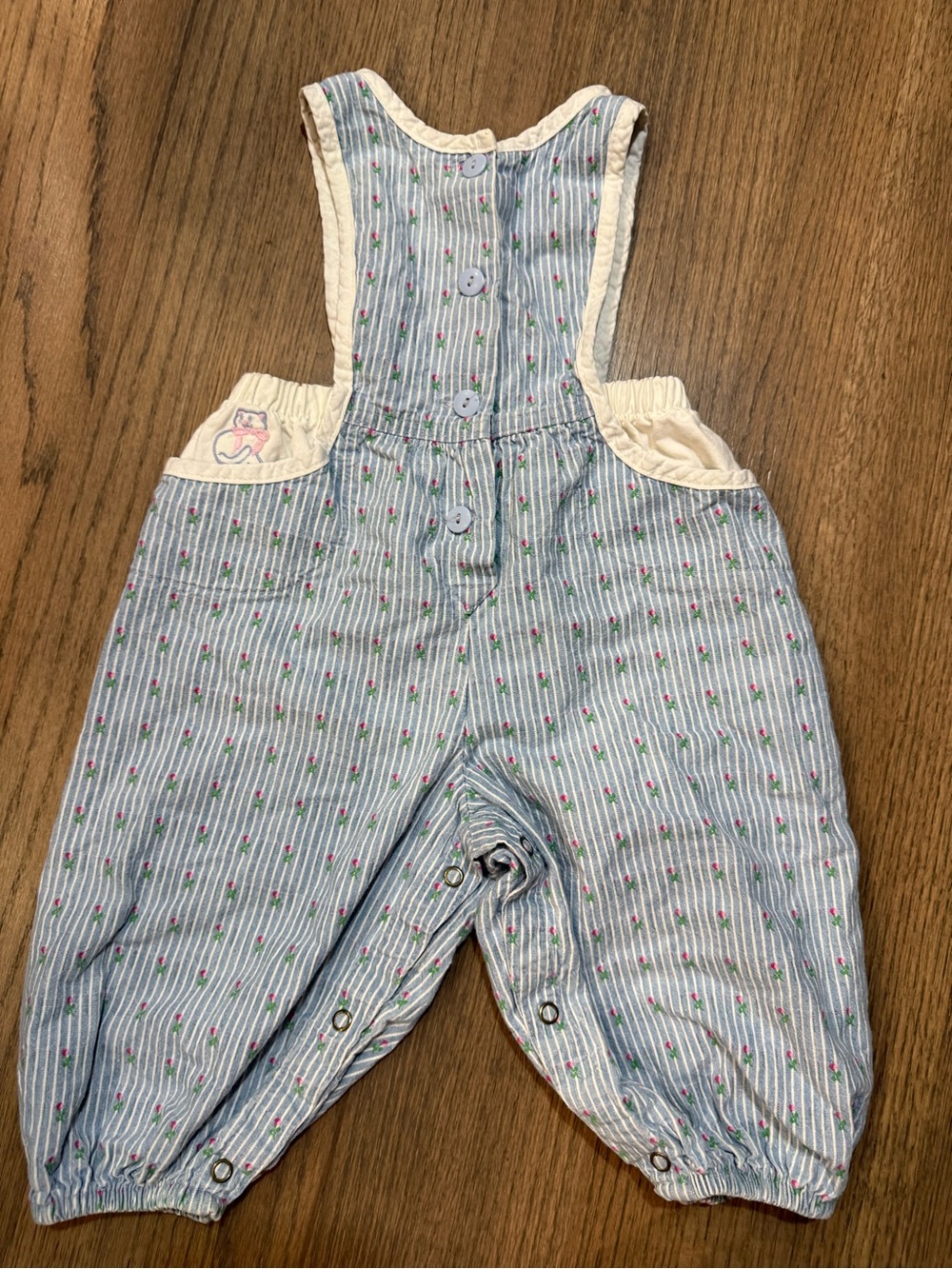 Vintage OshKosh B'Gosh Blue Striped Floral Baby Overalls-Size 18 months